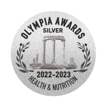Ave Costa's silver award medallion for health and nutrition, awarded by the World Olive Center.